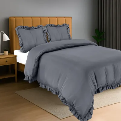 Obrázok produktu pre Sada posteľnej bielizne 200x200 cm - mikrovláknový obliečka na prikrývku a 2 obliečky na vankúše 80x80 cm - sivá farba