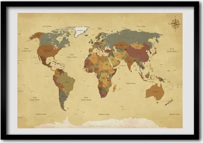 Produktbild von Bild - Bilder - Bilderrahmen - 70 cm x 50 cm - MDF-Rahmen, Wandkunst politische Karte