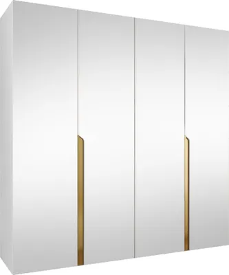 Produktbild von MIRJAN24 Kleiderschrank Mila 3 200 mit Spiegel, Schlafzimmer, Kleiderschrank, mit vier Drehturen und mit zwei Kleiderstange, Modern, Garderobenschrank (Farbe: Weiß + Gold)