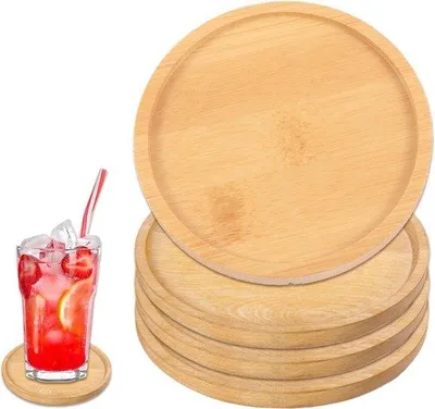 Image de Lot de 4 soucoupes en verre et bambou, 11 cm