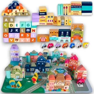 Obrázek produktu pro Dřevěné hrací městečko Vzdělávací hračka pro děti Podložka na puzzle 115 dílků.