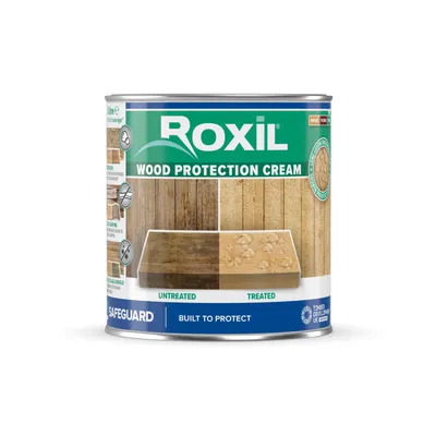 Produktbild von Roxil Holzimprägnierung 1 L - Farblos - Schützt vor Wasser und Feuchtigkeit bis zu 10 Jahre - Holzschutzcreme für Terrassenboden, Gartenhaus und mehr