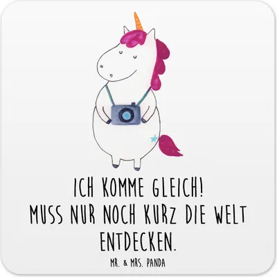 Produktbild von Mr. & Mrs. Panda Untersetzer für Gläser Einhorn Fotograf 10er Set - Weiß - Geschenk, Reise, Getränke-Untersetzer, Tischuntersetzer, Urlaub, Coaster, Unicorn, Einhörner