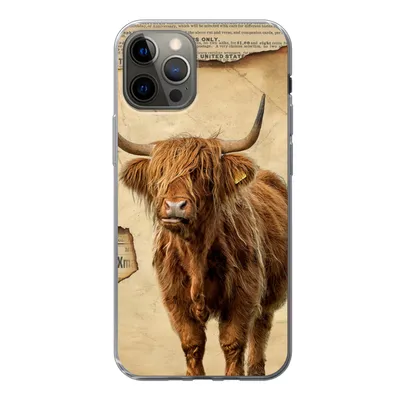 Produktbild von MuchoWow® Handyhülle Schutzhülle Hülle für iPhone 13 Pro Schottischer Highlander - Retro - Zeitungsartikel Silikon Softcase Handy Hülle - Handy-Tasche