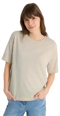 Immagine prodotto di T-shirt a maniche corte Cecil, effetto tintura in capo, color perla beige, taglia S