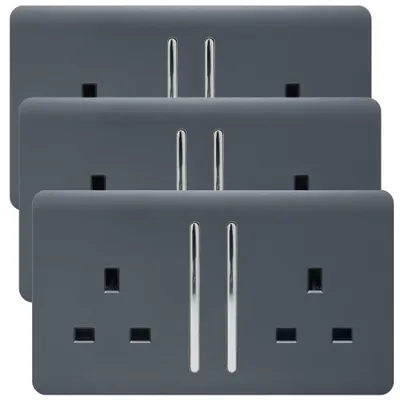 2-fach Steckdose mit Schalter, 13 A, Warmgrau, 3er-Pack