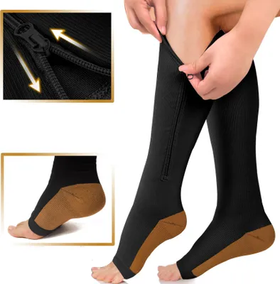 Produktbild von INF Kompressionsstrümpfe mit Reißverschluss 1 Paar Schwarz L/XL