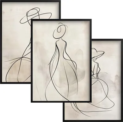Produktbild von Moderne Poster Wandbilder Triptychon Boho im Rahmen für das Wohnzimmer Frauen