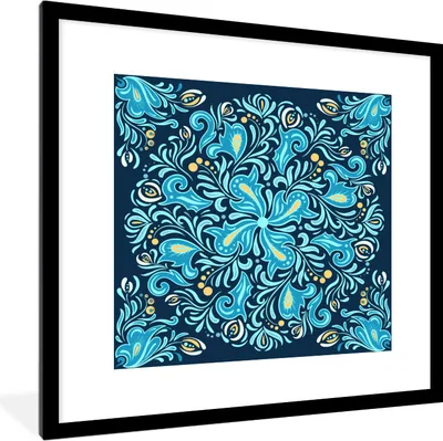 Produktbild von MuchoWow® MuchoWow® Gerahmtes Poster Blume - Blätter - Beere - Muster 40x40 cm - Poster mit zchwarzem Bilderrahmen - Poster - Plakat im Rahmen