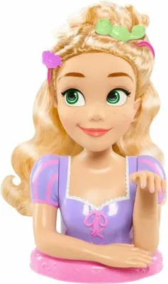 Produktbild von Stylingkopf – DISNEY – Rapunzel Deluxe – 12 Accessoires – Nagellackfläschchen (Attrappe) – Friseuranleitung