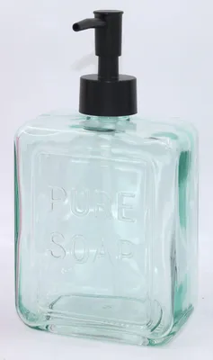 Produktbild von Seifenspender aus Glas ca. 10x6x19,5 cm wiederbefüllbar für Flüssigseife Lotion oder Spülmittel Bad Küche WC