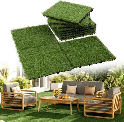 Obrázek produktu pro Eikuavons umělá tráva, dlaždice 30x30 cm, 11 kusů (1 m²) – dlaždice pro terasy a balkony s drenážním systémem, realistickým vzhledem a snadnou montáží, vhodné pro použití uvnitř i venku