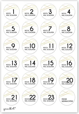 Produktbild von 24 Adventskalender-Zahlen-Aufkleber geometrisch, schlicht - Rund 4 cm - DIY Sticker Set - Weihnachtsaufkleber Geschenk-Aufkleber I dv388