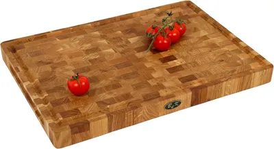 Produktbild von Holzschneidebrett 50 x 35 cm - Antibakterielles Schneidebrett mit Griffen und Silikonfüßen