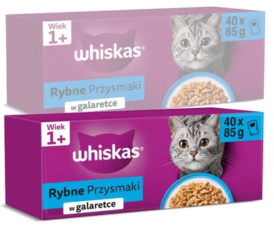 Produktbild von Whiskas Adult 80x85g Fischige Leckerbissen Nassfutter Für Erwachsene Katzen 4 Geschmacksrichtungen in Gelee