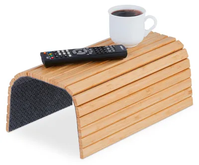 Image de Tablette d'appoint pour accoudoir Relaxdays, en bambou, pour canapé et sofa, L x P : 42 x 34 cm, tablette d'appoint pour boissons, couleur naturelle, Image générée par une IA