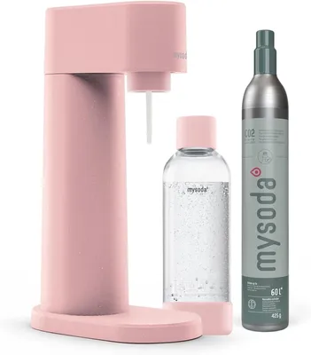 Produktbild von Mysoda Woody, Design-Wassersprudler (Pink) mit 1L Flasche und CO2 Zylinder
