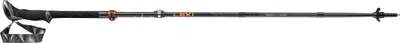 A single black and orange trekking pole against a white background.