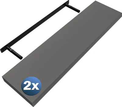 Produktbild von CASARIA® 2x Wandregal Holz Grau Regal mit Halterung 15kg Tragkraft Hängeregal Küche Wohnzimmer Flur Wand Schweberegal Bücherregal Regalbrett Schwebend Matt 90cm