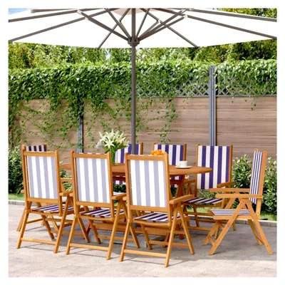 Produktbild von Verstellbare Gartenstühle 8 Stück Blau Weiß Stoff und Massivholz für Terrasse und Balkon