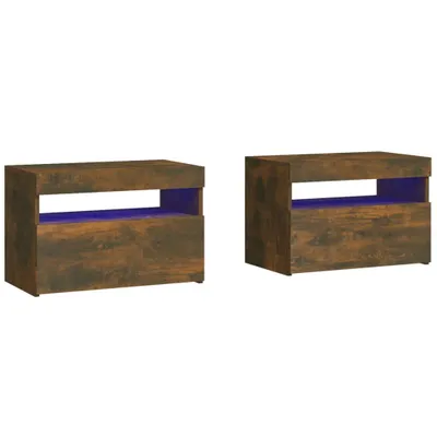 Produktbild von Nachttische 2 Stk. mit LED-Leuchten Räuchereiche 60x35x40 cm
