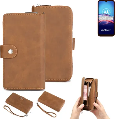 Produktbild von K-S-Trade Handyhülle Schutzhülle kompatibel mit Motorola E6s & Portemonnee Tasche Handytasche Case Etui Geldbörse Wallet braun (1x)