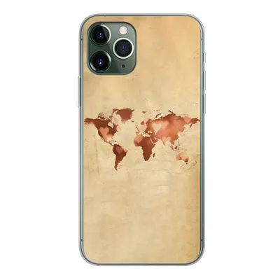 Produktbild von MuchoWow® Handyhülle Schutzhülle Hülle für iPhone 11 Pro Weltkarte - Herz - Braun Silikon Softcase Handy Hülle - Handy