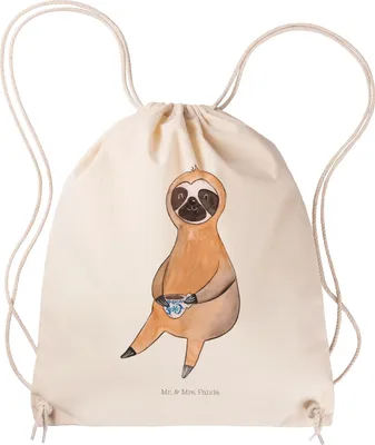Produktbild von Mr. & Mrs. Panda Beutel Faultier Kaffee - Transparent - Geschenk, Coffeeaddict, Stoffbeutel, wander rucksack, sporttasche klein, Coffee, Coffeelover, faul, mit kordel