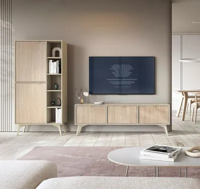 Produktbild von Wohnzimmer-Set Wohnwand Forest 2-teilig beige Herringbone Skandi