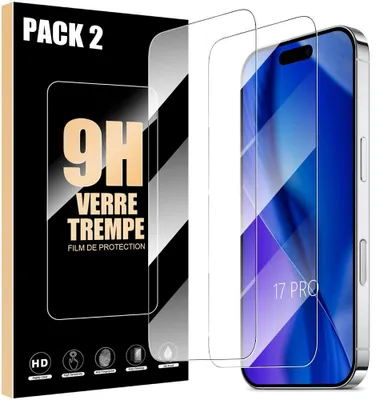 Image de Pack-2 Verre Trempé pour iPhone 17 Pro - Protection d'écran Transparent 9H Antichoc Anti-Rayures