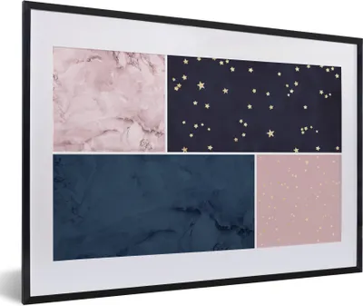 Produktbild von MuchoWow® Gerahmtes Poster Marmor - Blau - Rosa 60x40 cm - Poster mit Schwarzem Bilderrahmen Wandposter Rahmen Foto Bilder - Schlafzimmer - Plakat in Rahmen - Drucken