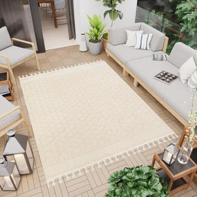 Produktbild von Teppich Indoor Outdoor Creme Fransen Ethno 200 x 300 cm