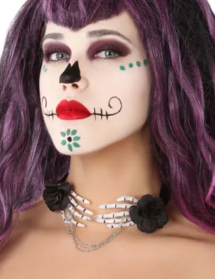 Productafbeelding van Skeletthand-ketting, Dag van de Doden, Halloween-accessoire, zwart-wit