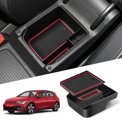 Zdjęcie produktu dla Pojemnik do środkowej konsoli, kolor czerwony, pasujący do VW Golf 8 MK8 GTI GTD GTE, modele z 2020-2025