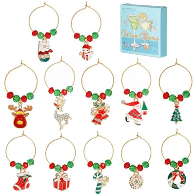 12er-Set Weinglas-Anhänger für Weihnachten, bunt