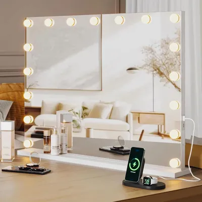 Produktbild von Schminkspiegel/Kosmetikspiegel mit Beleuchtung - 17 LED - Dimmbar, 3 Farbmodi, Touch-Bedienung, 3x Vergrößerung, EU-Stecker - Grün