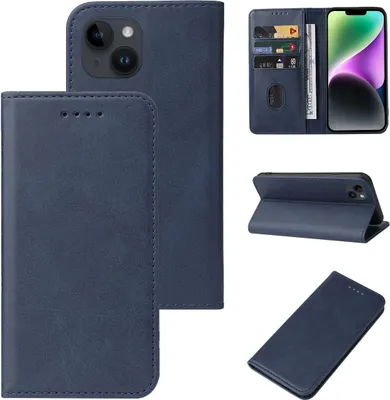 Produktbild von König Design Hülle kompatibel mit Apple iPhone 15 Plus Kunstleder Handyhülle - Handy Case Blau