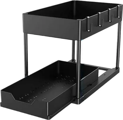 Produktbild von Gootsteenkasten Organizer – 2-stufig – 76 x 34,5 x 22 cm – Küchen Organizer in Schwarz – Praktisch und platzsparend