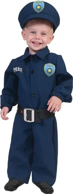 Zdjęcie produktu dla Kostium dziecięcy policjanta z czapką - Niebieski | Kombinezon policyjny rozmiar: 98
