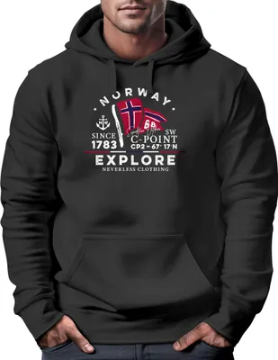 Produktbild von Hoodie Herren Norway Explore norwegische Flagge Norwegen Kapuzen-Pullover Männer Neverless® schwarz 3XL