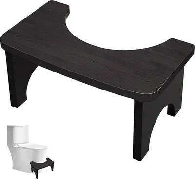 Obrázek produktu pro Dřevěná toaletní stolička – ergonomická a protiskluzová – černá – 37 x 20 x 17 cm