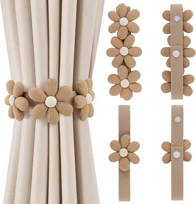 Produktbild von 4 Holzgordijnhalter, Holzgordijnhalter, korbels für Vorhänge, Holzgordijnhalter, Baumwollseil, Vorhanghalter für Wohnzimmer, Büro, Vorhangdekoration