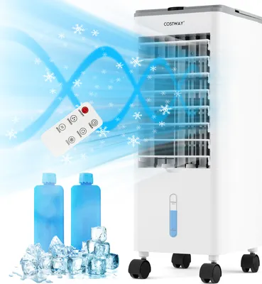 Image de COSTWAY Refroidisseur d'air 3 en 1 Ventilateur & humidificateur avec 3 modes, 3 vitesses, minuterie 12H, 2 batteries de refroidissement & télécommande portable