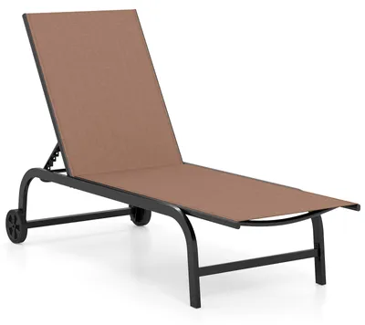 Produktbild von COSTWAY 1st. Gartenliege mit Rollen, Sonnenliege bis 150kg, Rollliege mit 6-Fach Verstellbarer Rückenlehne&schnelltrocknendem Stoff, Liegestuhl Braun