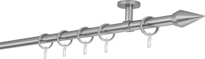 Produktbild von Gardinenstange auf Maß 20mm Kegel 1-lauf Deckenträger 4cm Größe: 130cm, Farbvariante: Edelstahl-Optik