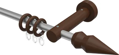 Produktbild von Interdeco Gardinenstange / Vorhangstange Silbergrau / Nussbaum lackiert, Typ Adrian Doman (Doppelkegel), 16 mm Ø 1-läufig, 280 cm