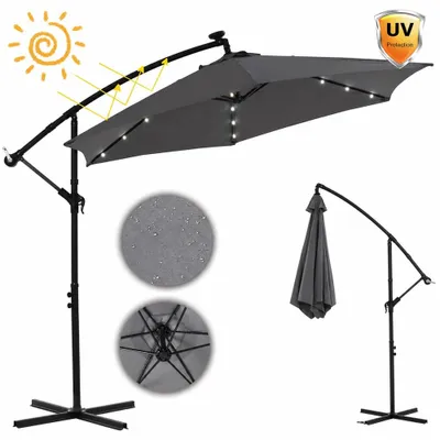 Image de Mucola Parasol à manivelle Parapluie de jardin Parapluie de marché Parapluie de plage Parasol de terrasse Protection solaire - Gris avec LED 3,5 m