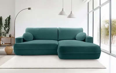 Produktbild von DomoHome Ecksofa FUEGO 260x168 cm Türkis Rechte Seite Mit Schlaffunktion 140x240 cm, Skandinavisches Design, Schlafsofa Mit Bettkasten, Bubble Stoff, Modernes Sofa Für Wohnzimmer