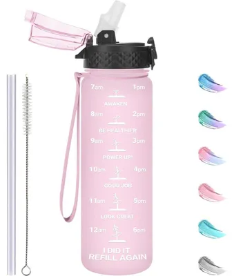 Produktbild von Kinder Trinkflasche mit Strohhalm 500ml Rosa Tritan BPA-frei Auslaufsicher
