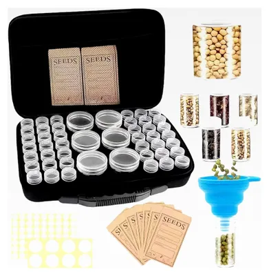 Produktbild von Aufbewahrungsbox für Samen, tragbarer Organizer mit Reißverschluss, 48 Flaschen, 7 Beuteln und Trichter, wasserdichter Behälter für Garten, Gewächshaus und Zuhause, Schwarz, auch für die Küche geeignet